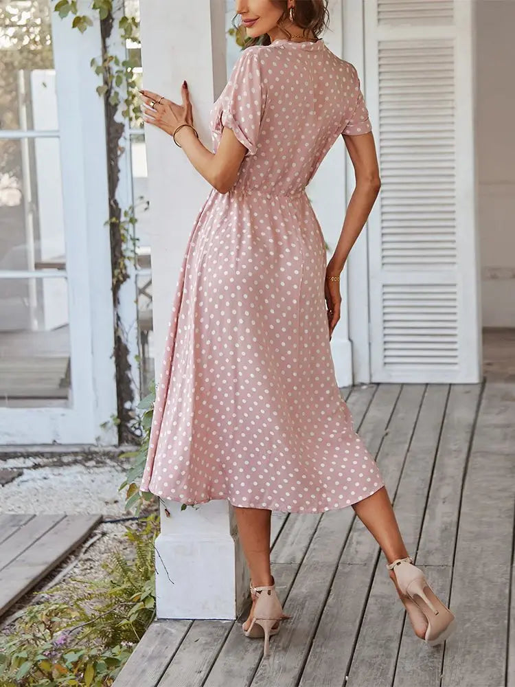 Dotarie Polka Dot Button-Down Midi Shirt Dress