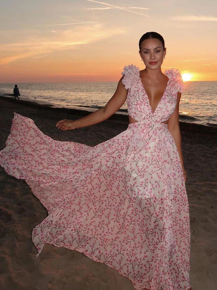 Lexi Backless Ruffle Maxi Dress