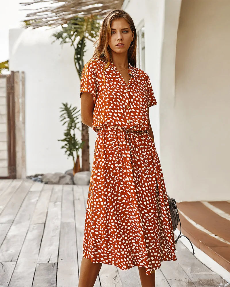 Florienne Vintage Belted Shirt Dress with Floral Print