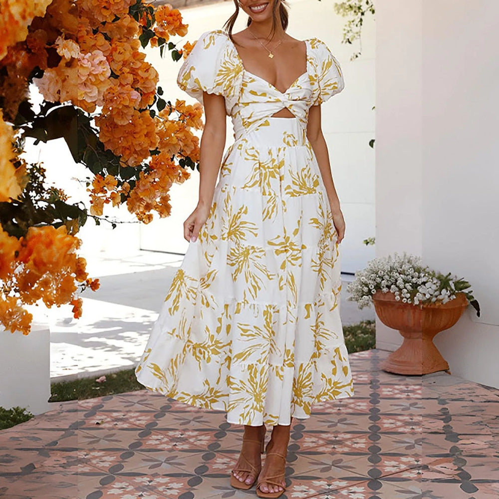 Mira Floral V-Neck Maxi Dress for Weddings and Galas