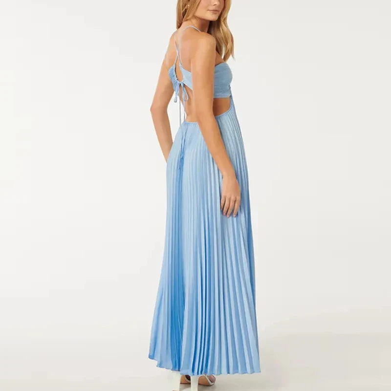 Marina Blaues Halterneck Plissiertes Partykleid Dress