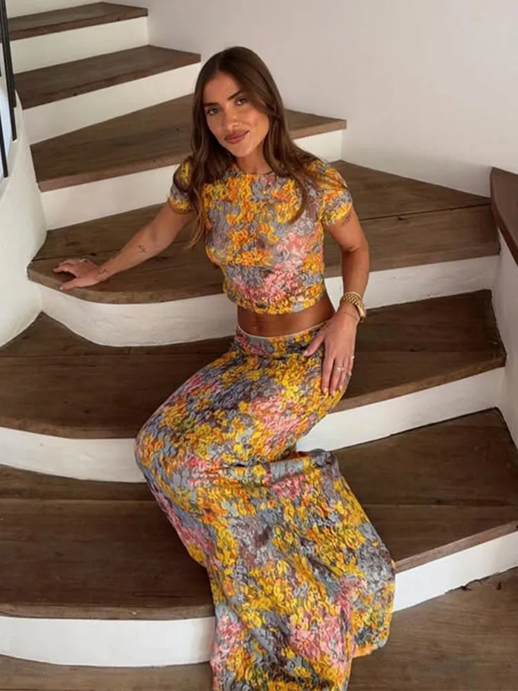 Ophelia Two-Piece Floral Crop Top and Maxi Skirt Set