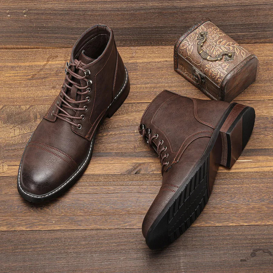 Renato Classic Lace-Up Leather Ankle Derby Dress Boots