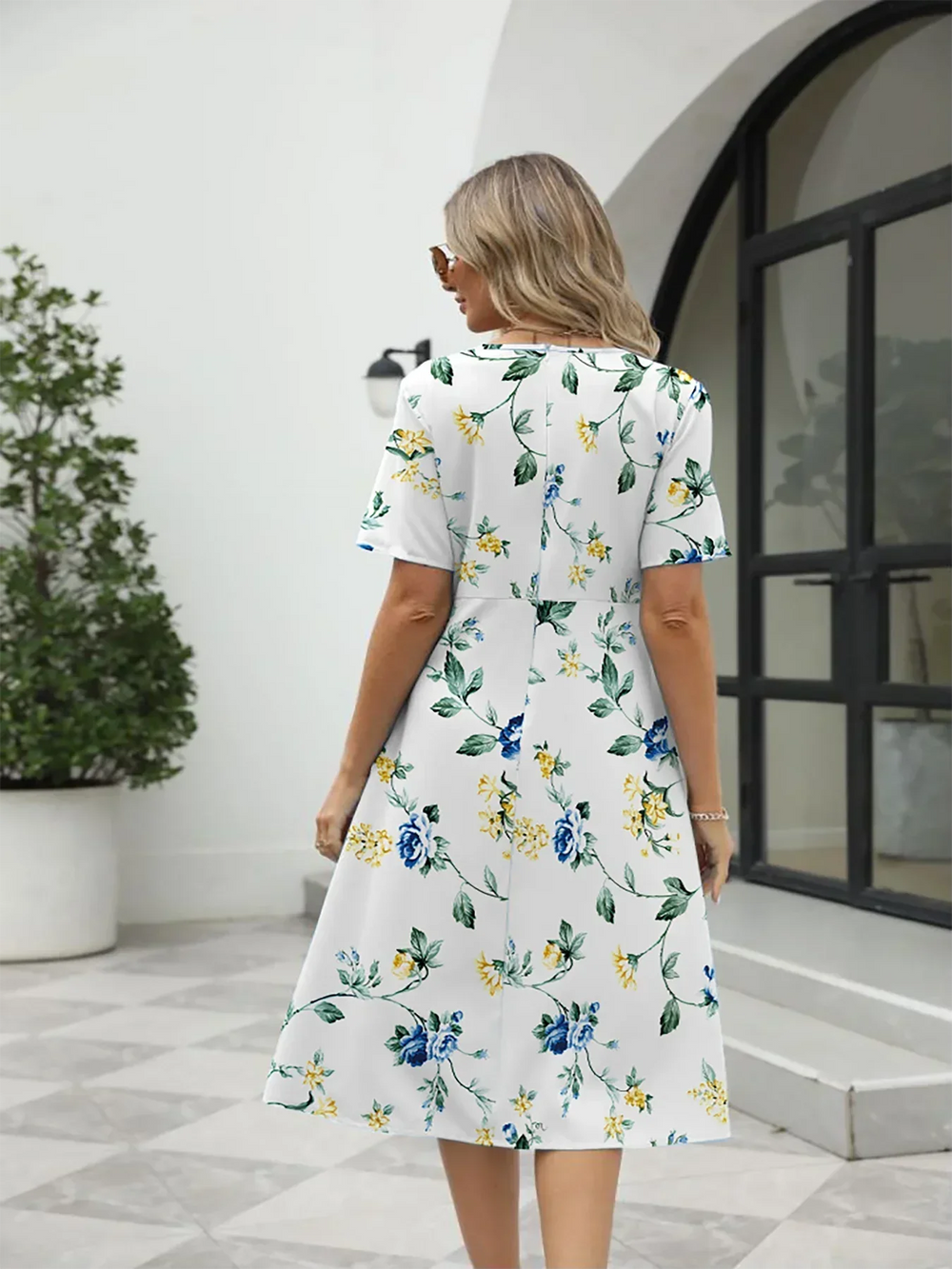 Nuvella Printed Summer Dress with Back Zipper