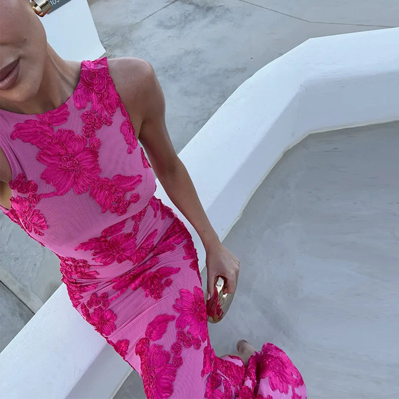 Iris Floral Mesh Bodycon Evening Dress
