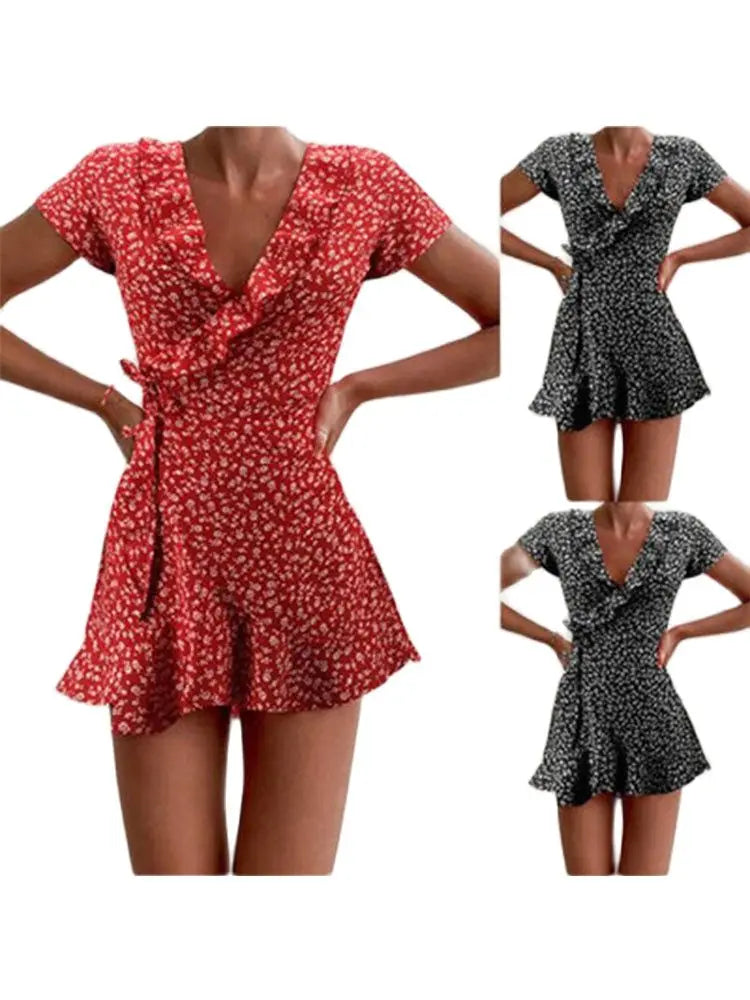 Mary Floral Ruffle V-Neck Mini Dress for Summer