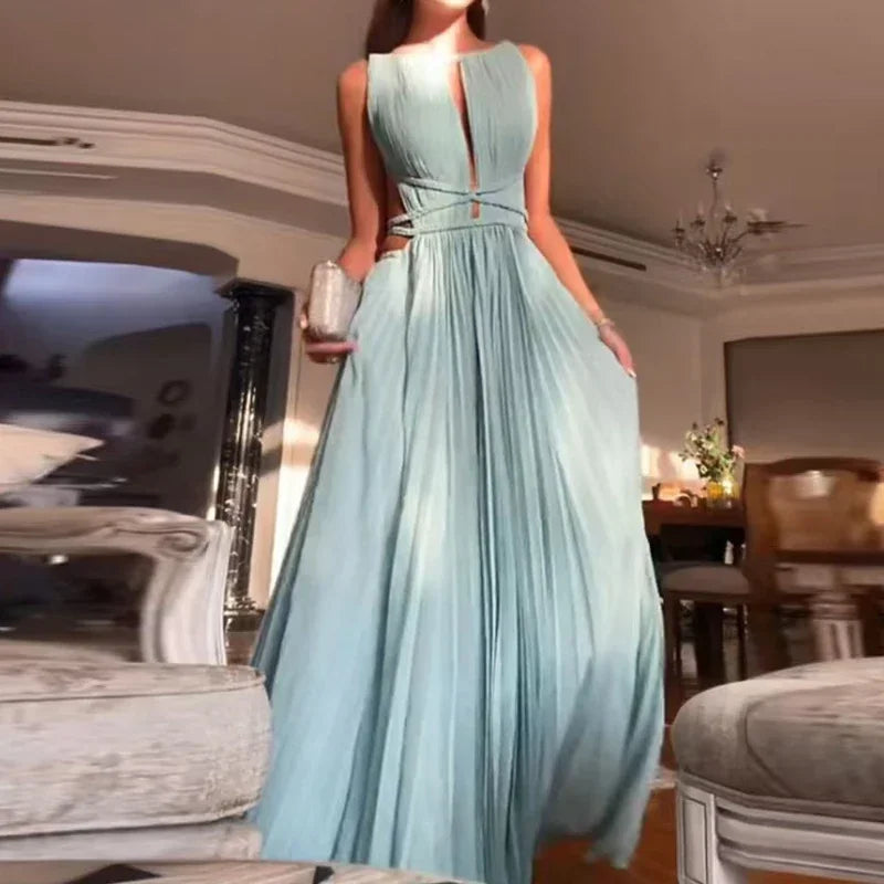 Liana Backless Pleated Beach Dress