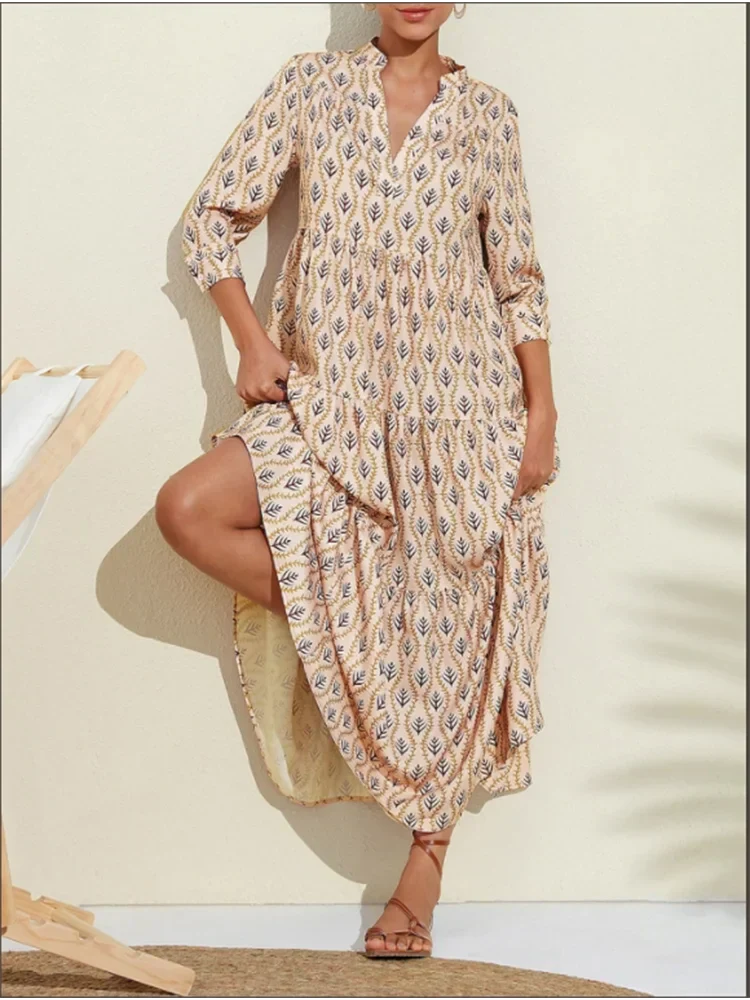 Evelina Printed V-Neck Vacation Dress