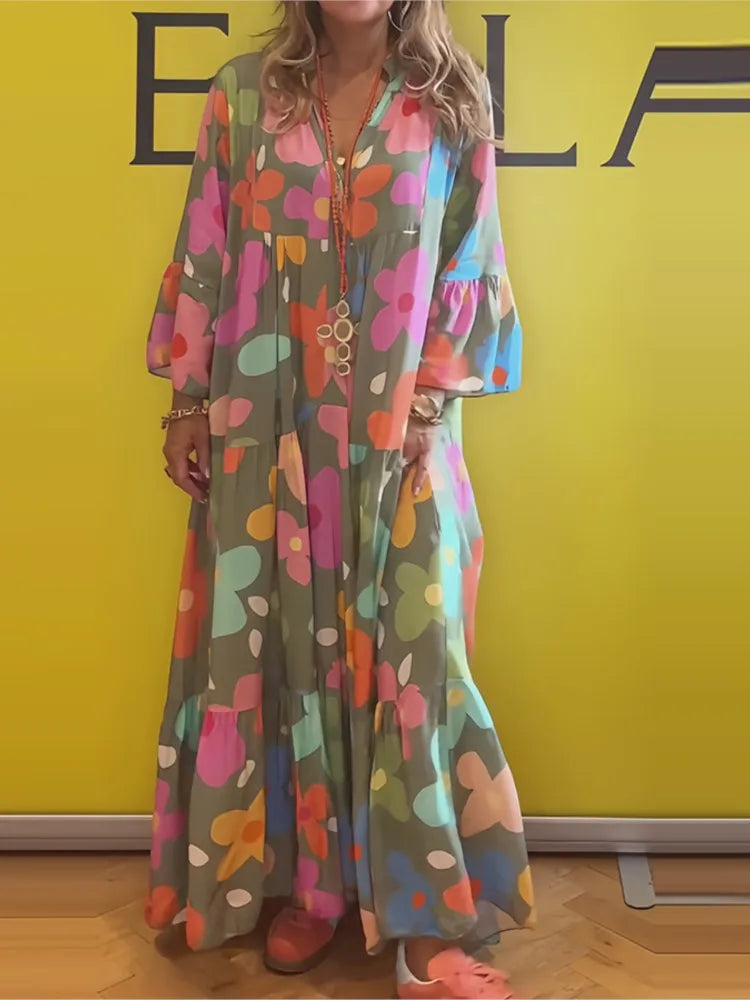 Serena Printed V-Neck Beach Maxi Dress