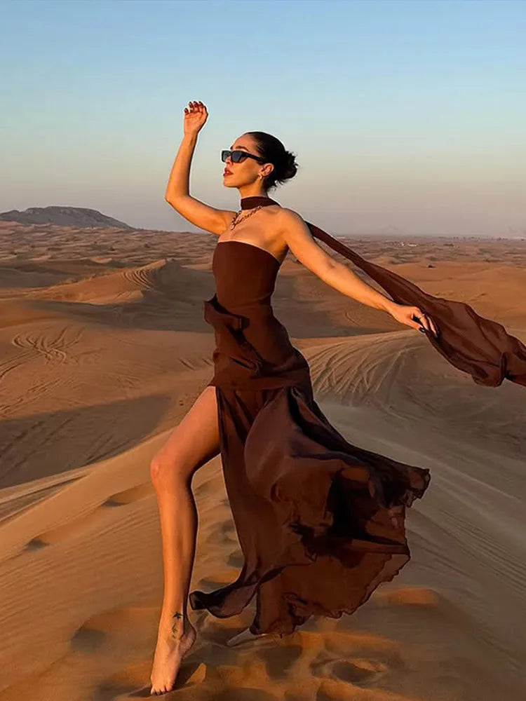 Valentina Strapless Evening Maxi Dress with Scarf