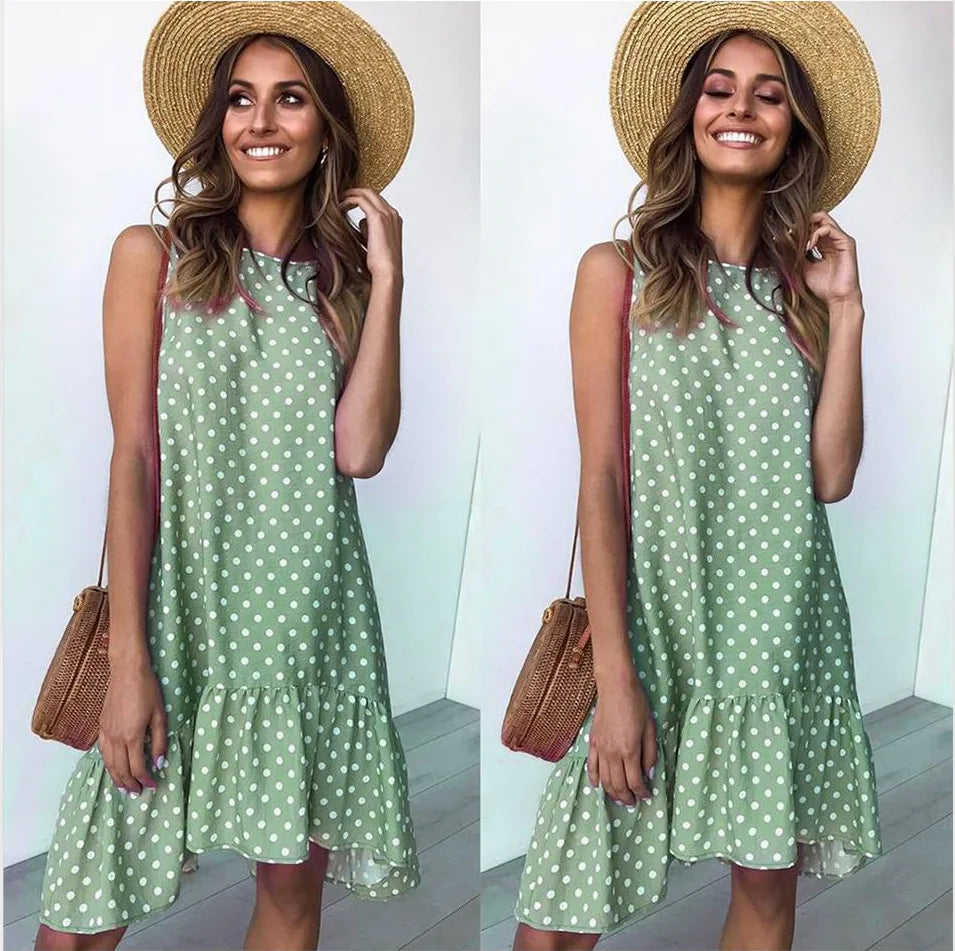 Roan Playful Polka-Dot Ruffle Chiffon Summer Dress