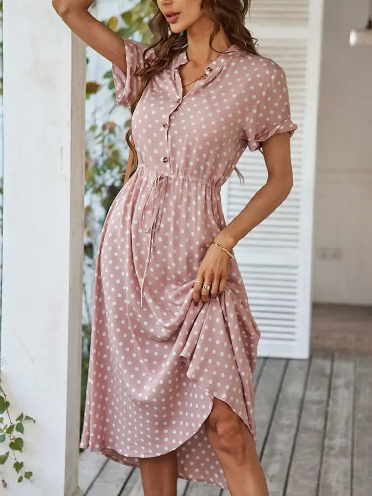 Dotarie Polka Dot Button-Down Midi Shirt Dress