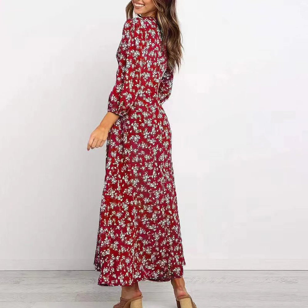 Marina Floral Midi Dress with Button-Front Placket