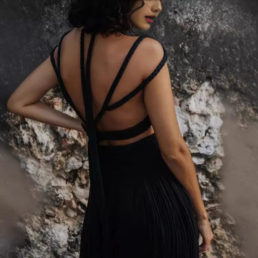 Draped Crop Top and Long Slit Skirt Set with Cord Trim