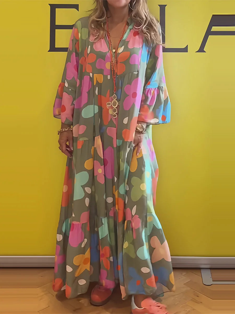 Serena Printed V-Neck Beach Maxi Dress