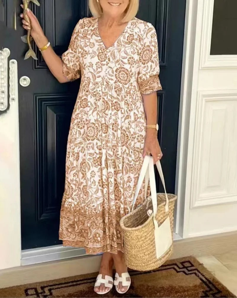 Evelyn Floral V-Neck Dress