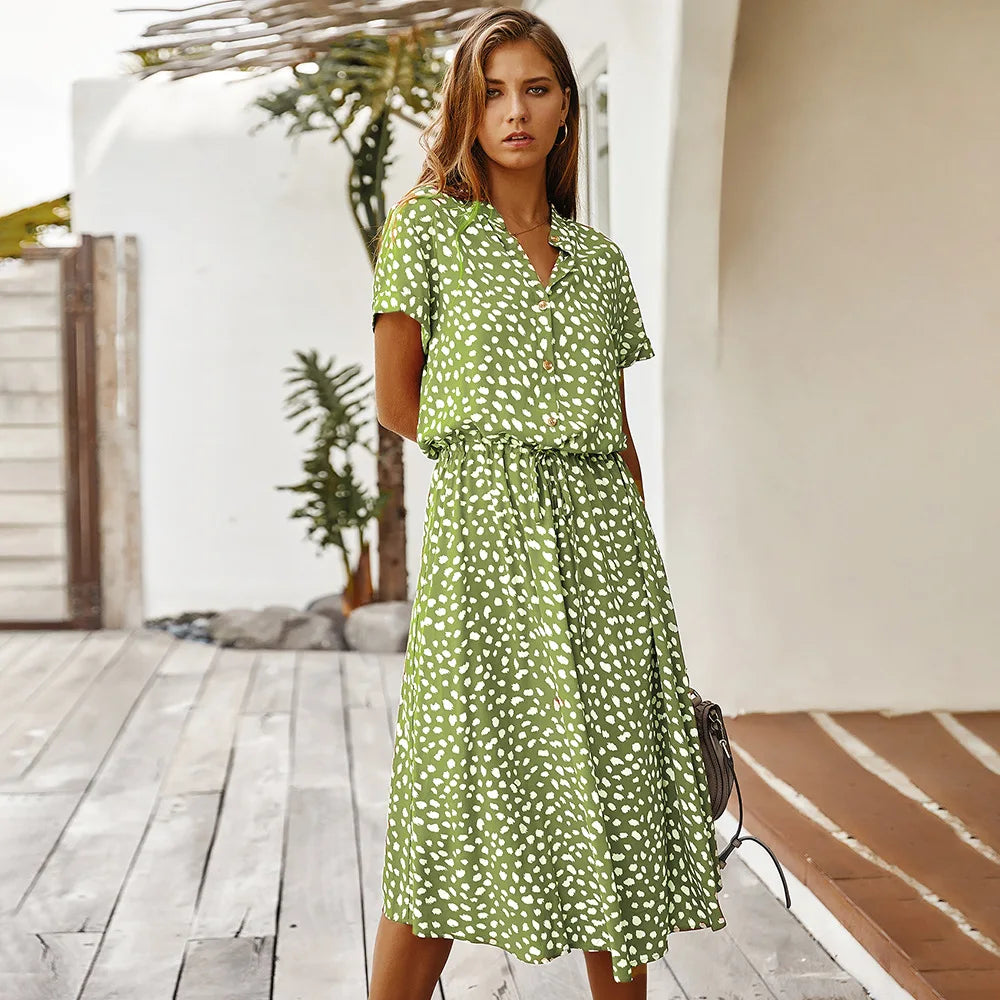 Florienne Vintage Belted Shirt Dress with Floral Print