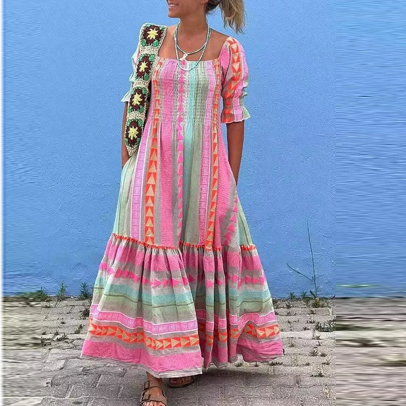 Zinnia Empire Print Vintage Dress