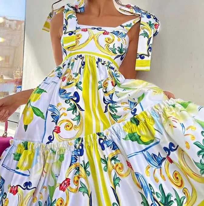 Serena Lace-Up Floral Maxi Dress for Summer Escapes
