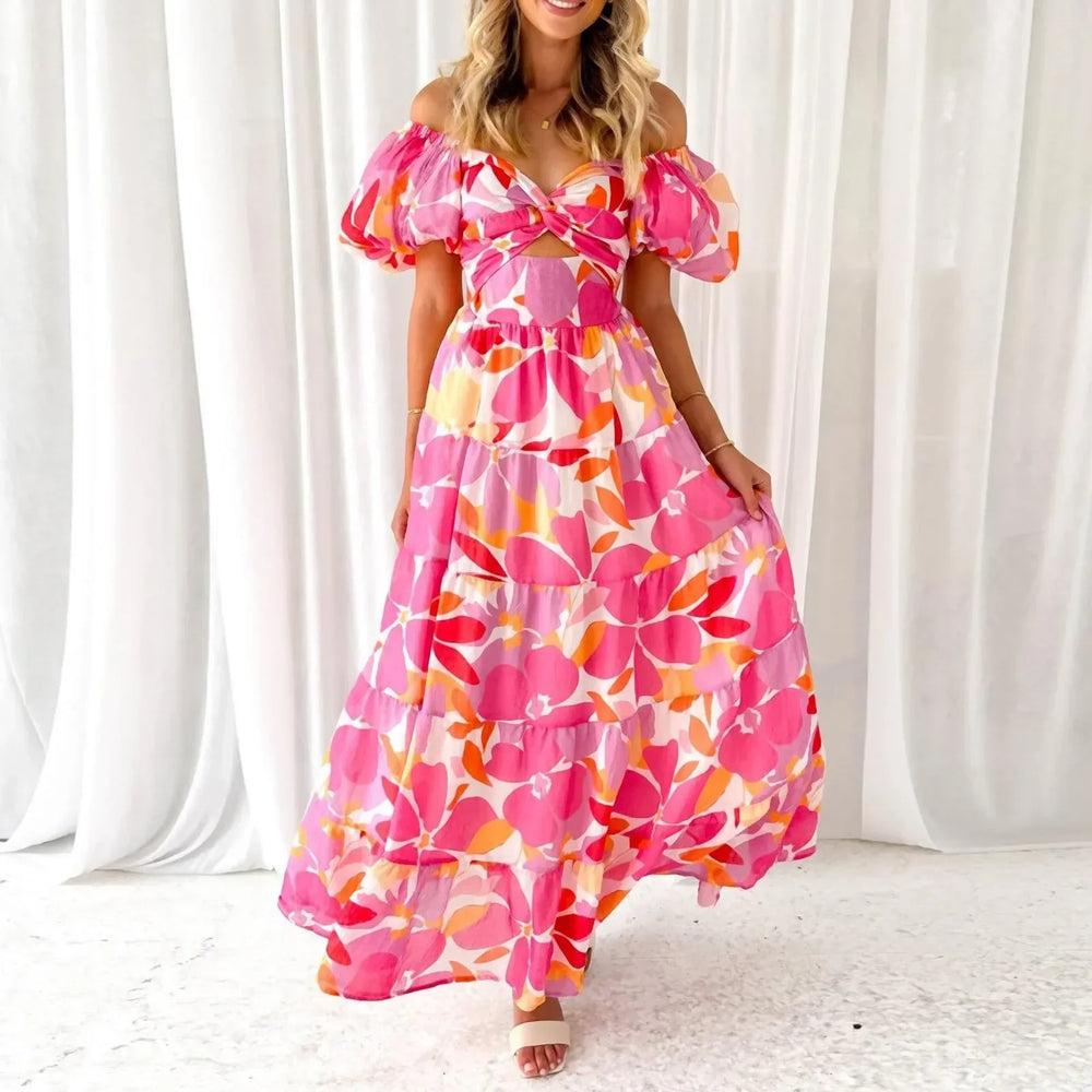 Mira Floral V-Neck Maxi Dress for Weddings and Galas