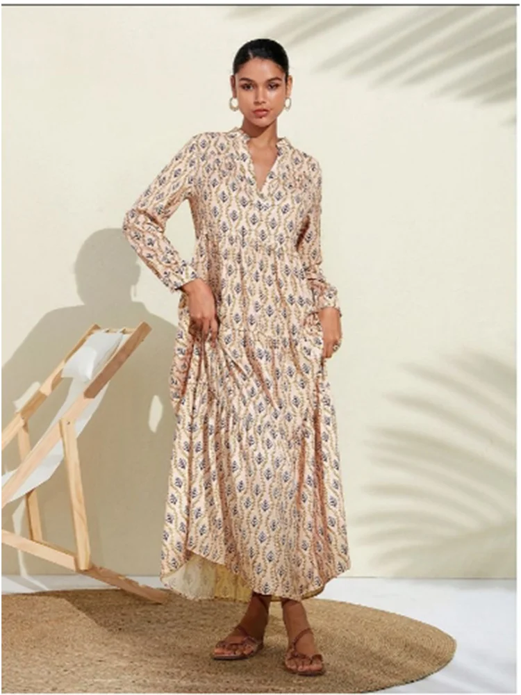 Evelina Printed V-Neck Vacation Dress