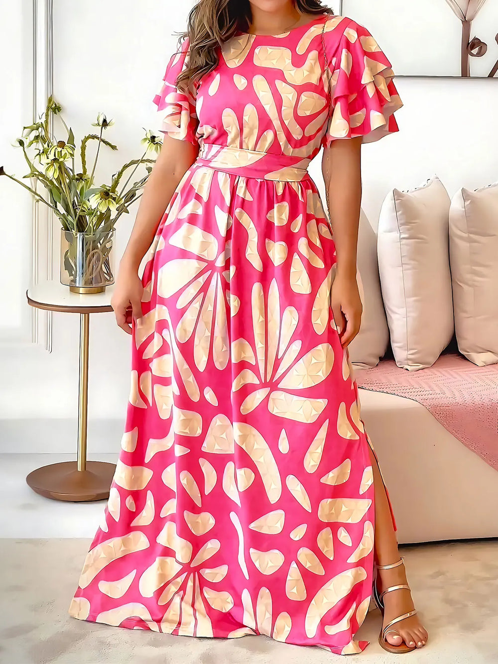 Celestia Vintage Ruffle Maxi Dress