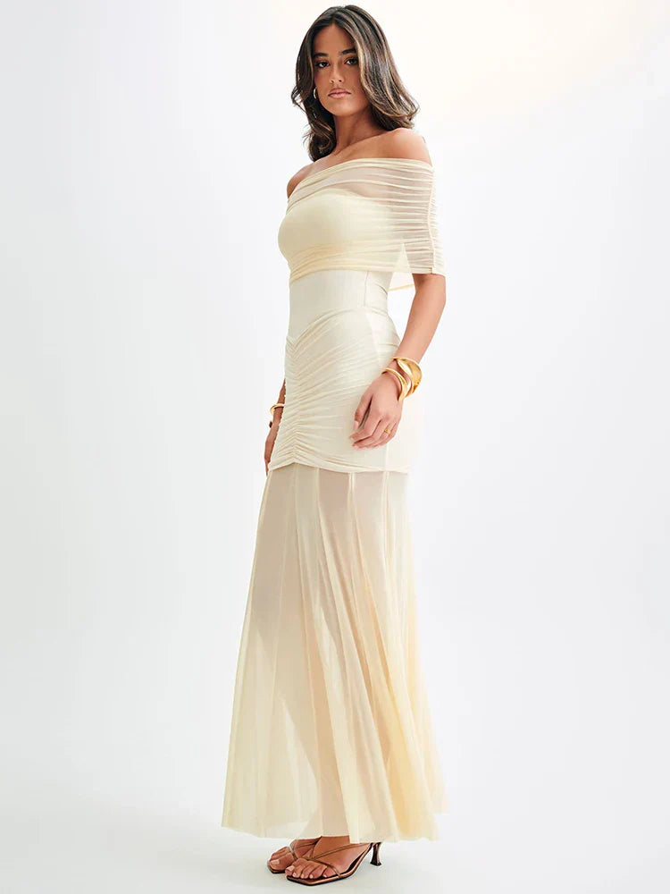Celeste Elegant Draped Stretch Maxi Dress for Evenings