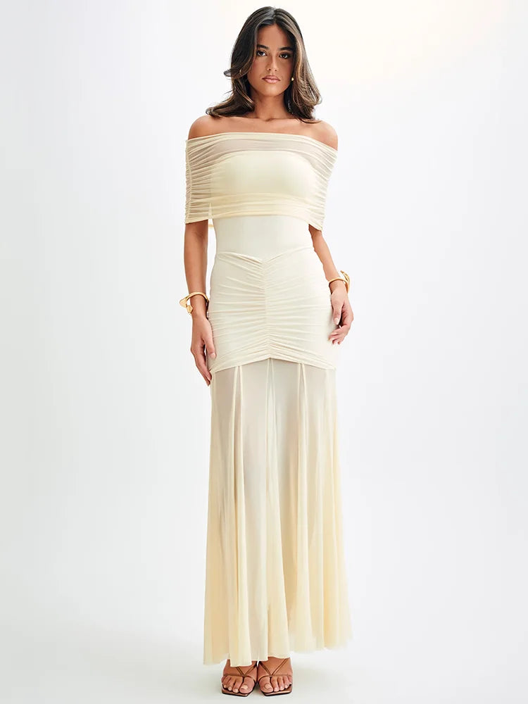 Celeste Elegant Draped Stretch Maxi Dress for Evenings