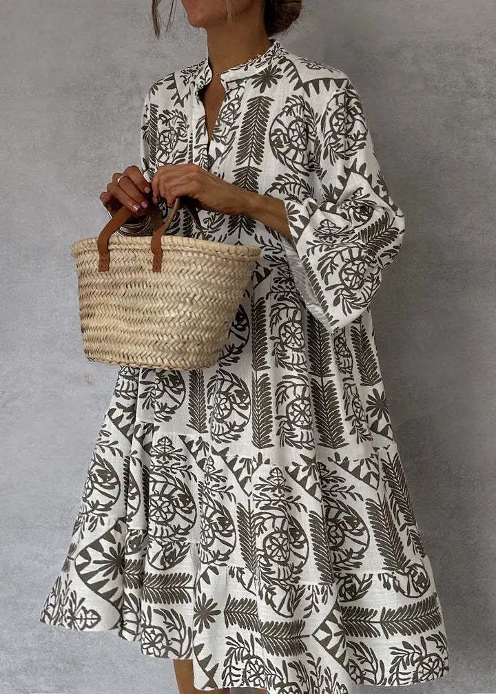 Adeline Printed A-Line Dress with V-Neck