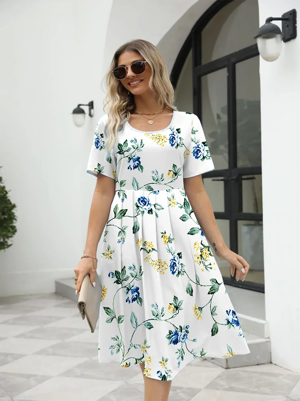 Nuvella Printed Summer Dress with Back Zipper