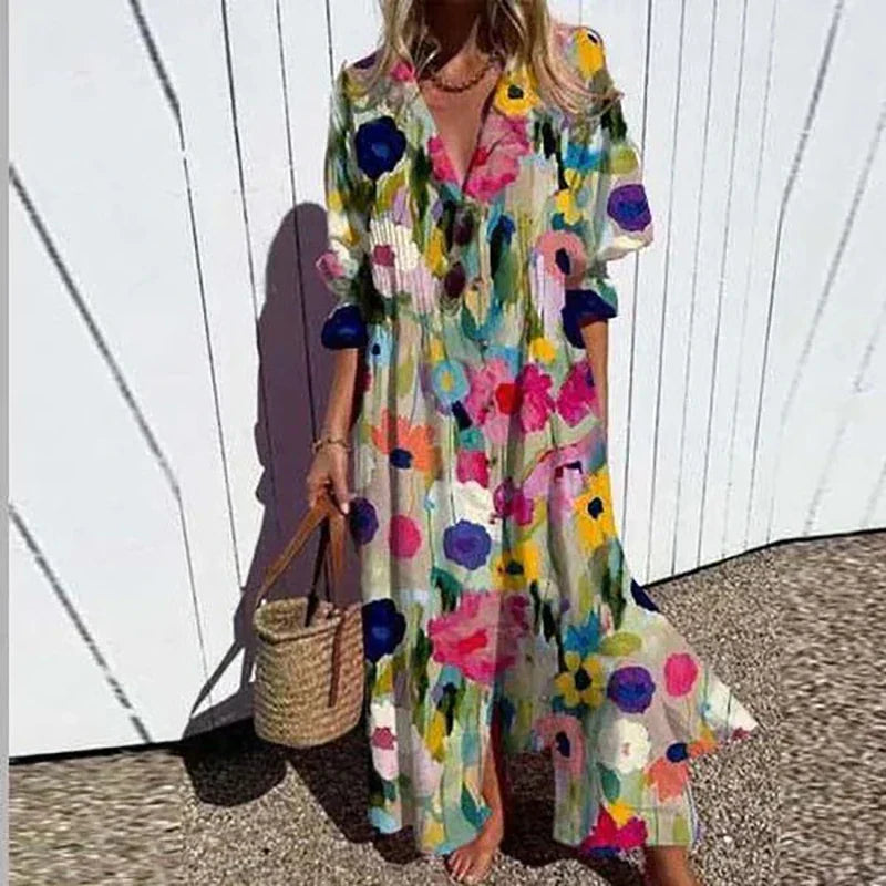 Olivia Short Sleeve Flowy Boho Chic Summer Maxi Dress