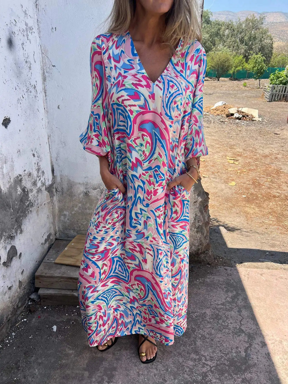 Solstice Bloom Boho Pocket Maxi Dress