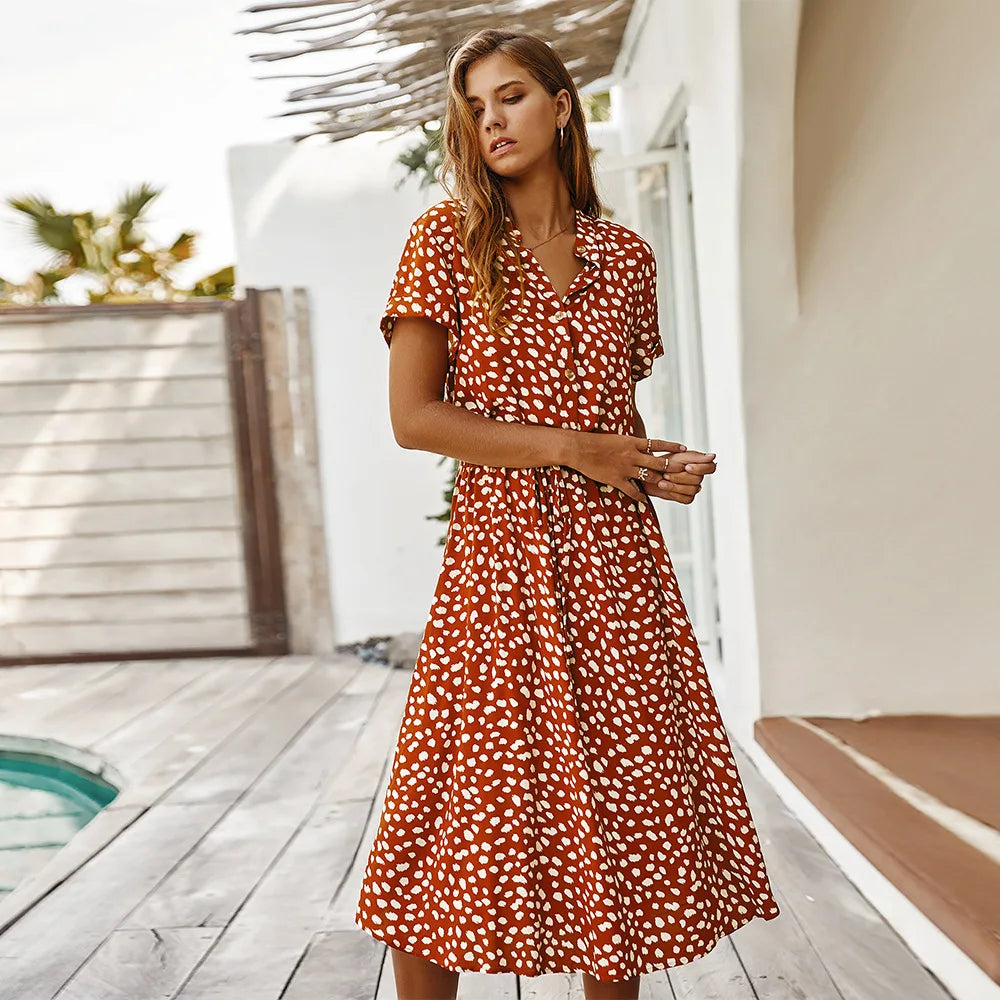 Florienne Vintage Belted Shirt Dress with Floral Print