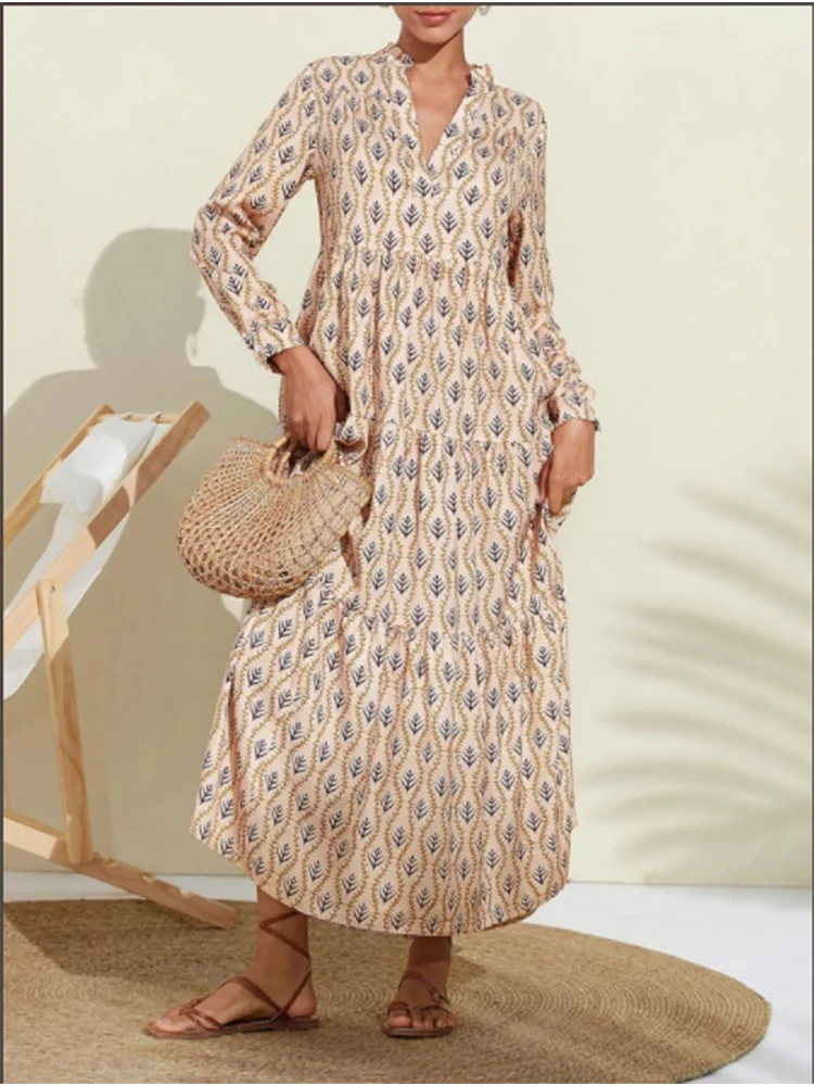 Evelina Printed V-Neck Vacation Dress