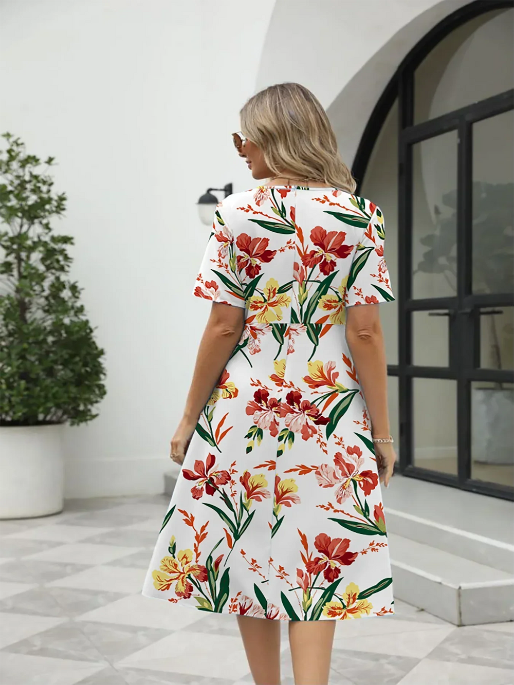 Nuvella Printed Summer Dress with Back Zipper