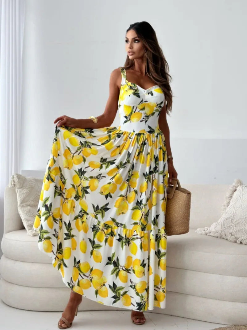Lucia Backless Pleated Maxi Dress with Ruffle Detail