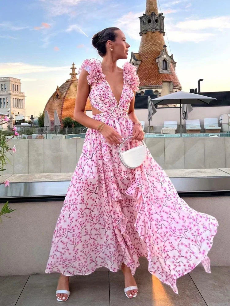 Lexi Backless Ruffle Maxi Dress