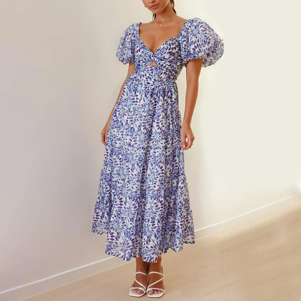 Mira Floral V-Neck Maxi Dress for Weddings and Galas