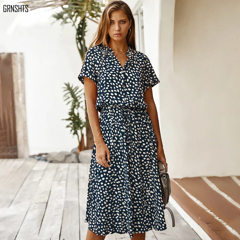 Florienne Vintage Belted Shirt Dress with Floral Print
