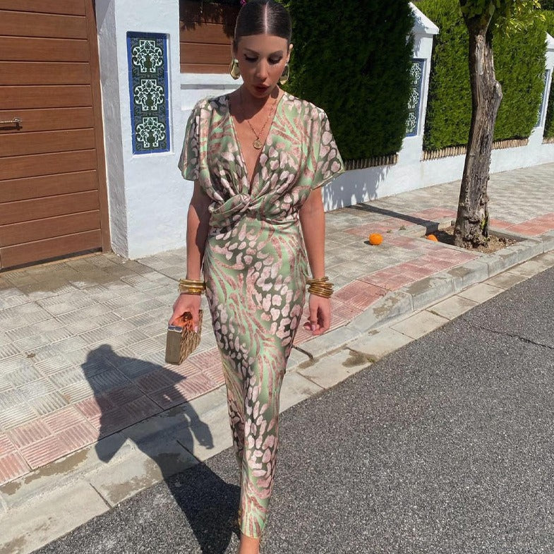 Roxana Long Dress with Braided Neckline Detail