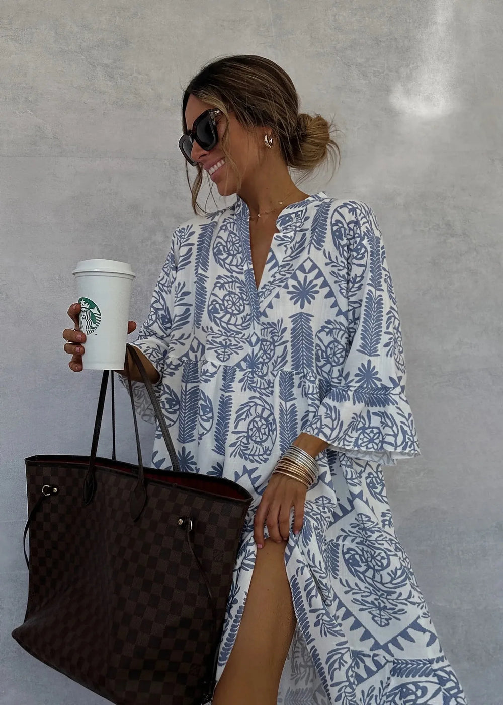 Adeline Printed A-Line Dress with V-Neck