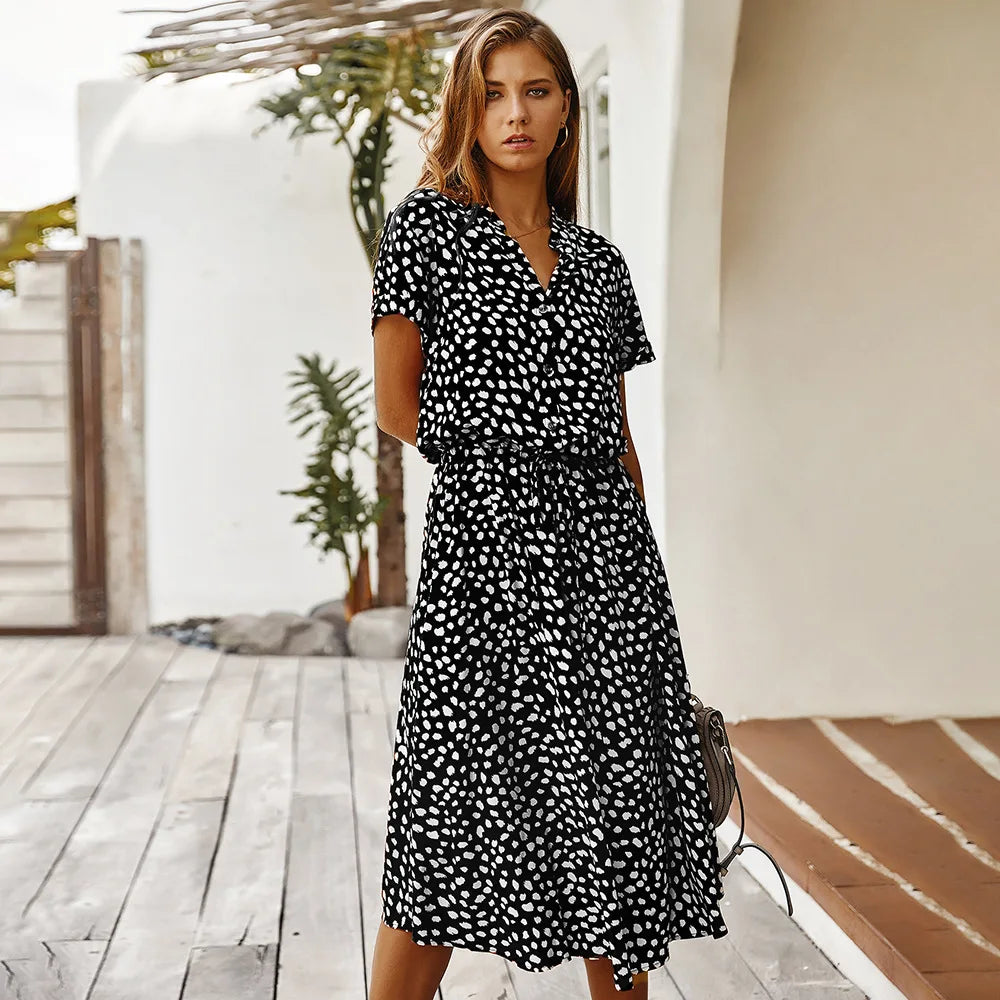 Florienne Vintage Belted Shirt Dress with Floral Print