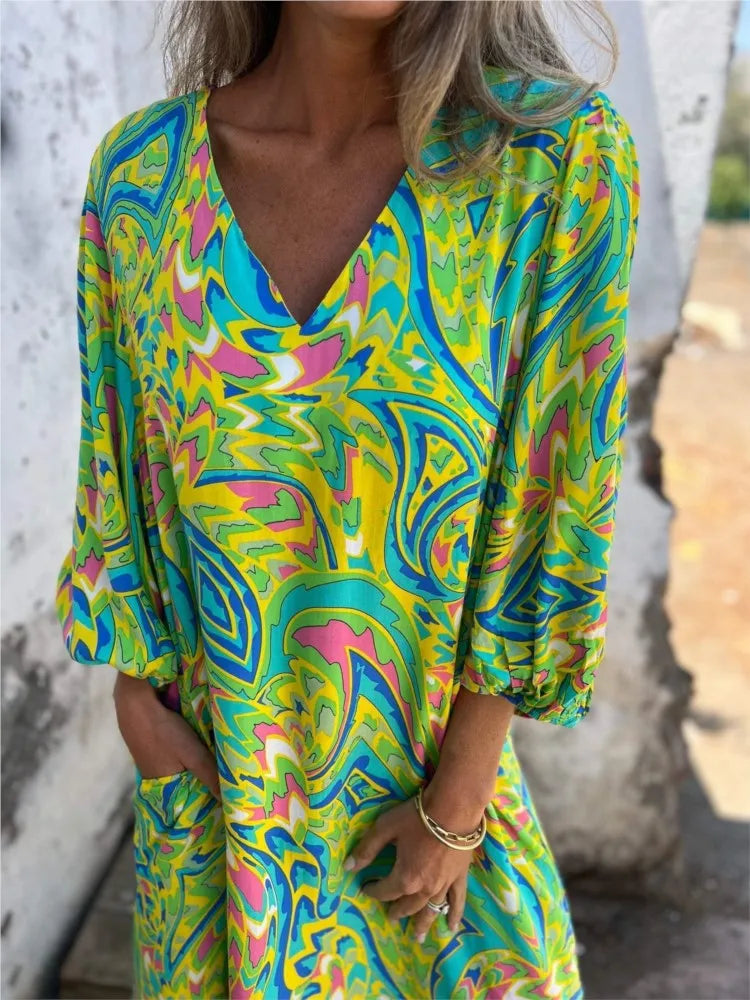 Solstice Bloom Boho Pocket Maxi Dress