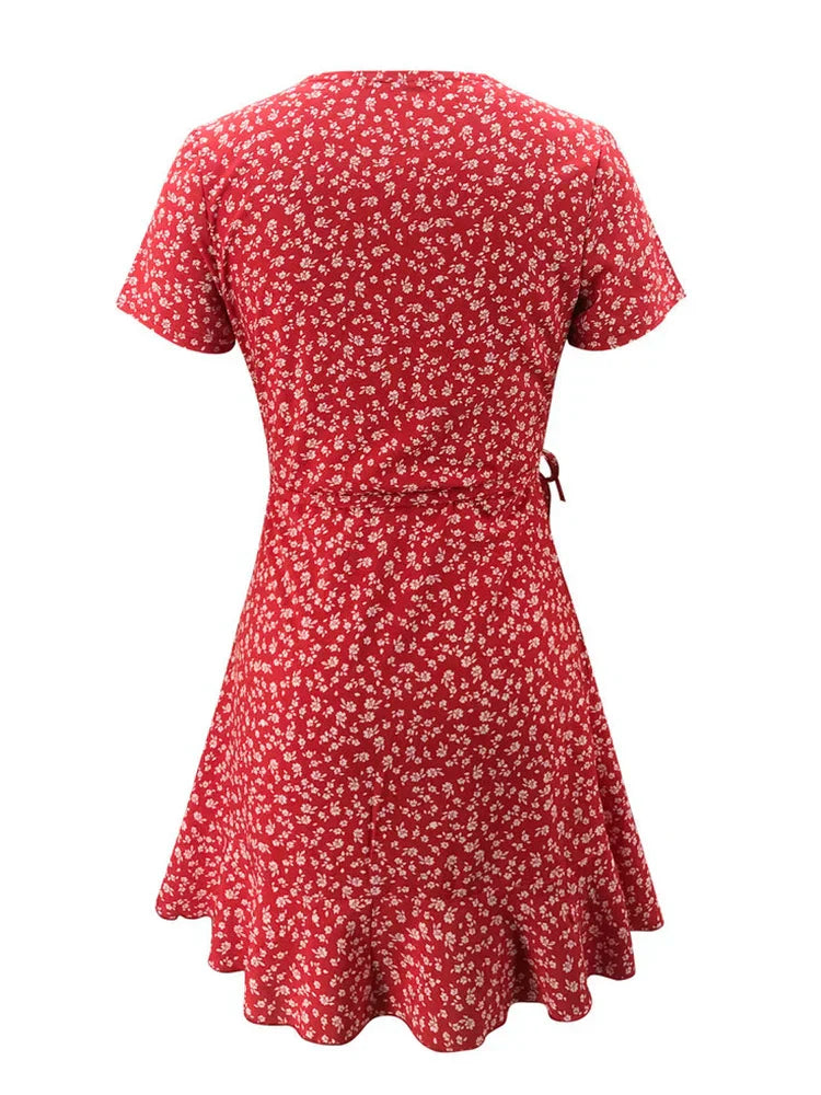 Mary Floral Ruffle V-Neck Mini Dress for Summer