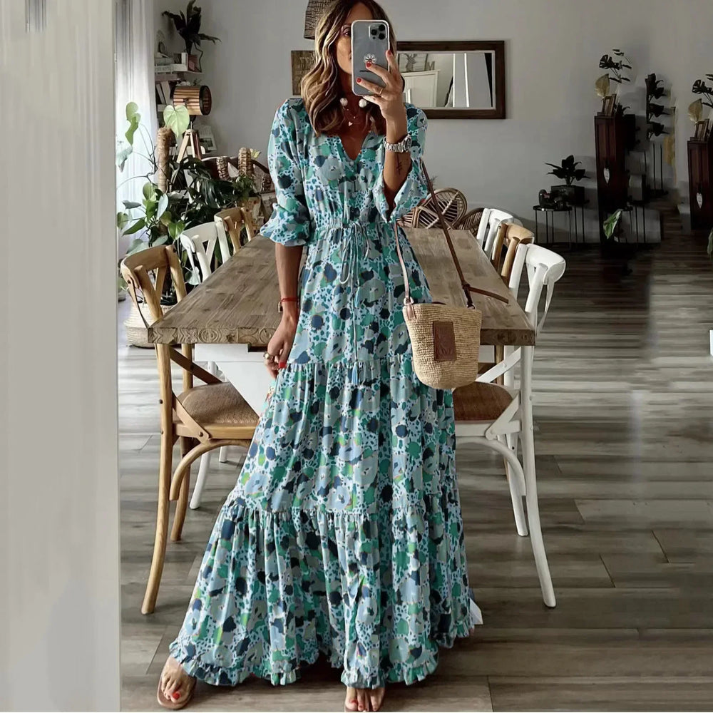 Liora Print V-Neck Swing Maxi Dress