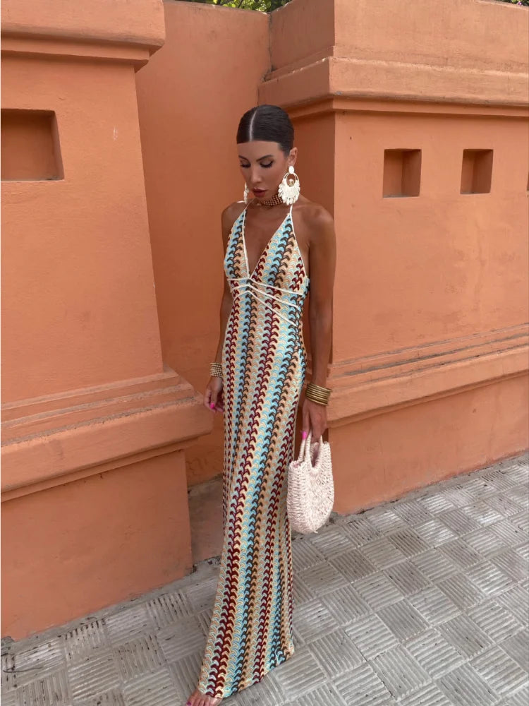 Delara Backless V-Neck Maxi Dress