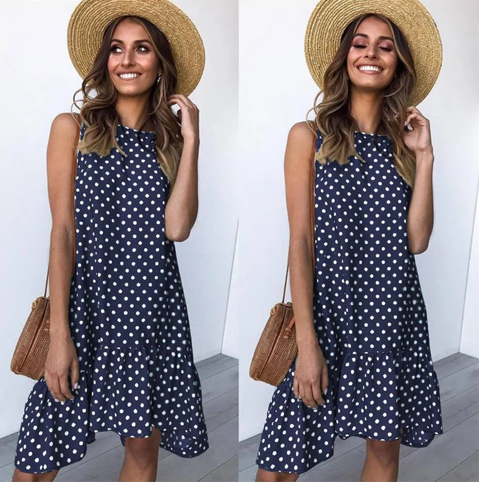 Roan Playful Polka-Dot Ruffle Chiffon Summer Dress