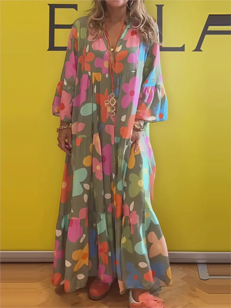 Serena Printed V-Neck Beach Maxi Dress