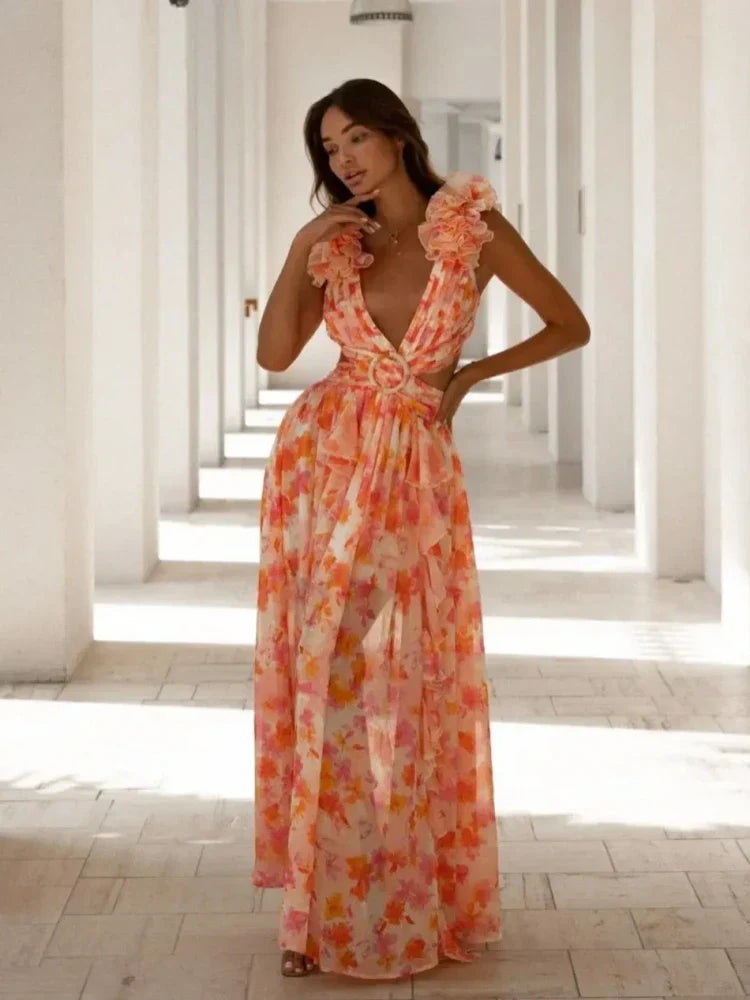 Lexi Elegant Backless Maxi Dress Ruched