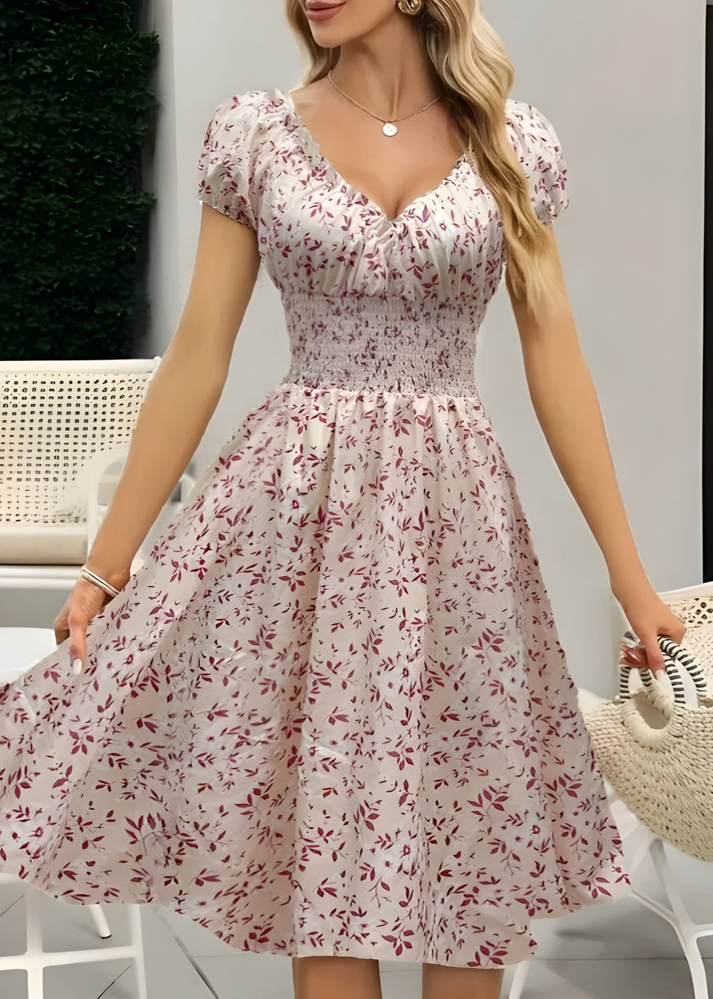 Nancy Floral Puff Sleeve Midi Dress